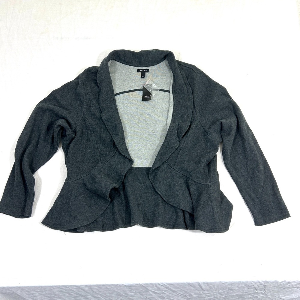 Torrid Open Front Sweater Knit Ruffle Peplum Edge Dark Gray Size 4